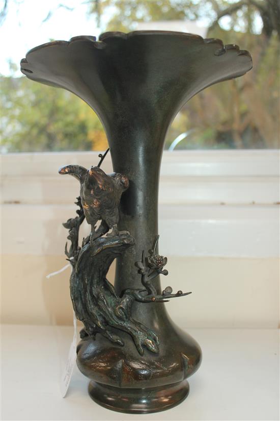 A Japanese patinated bronze falcon vase, signed Seiya Saka, Meiji period, height 31.5cm